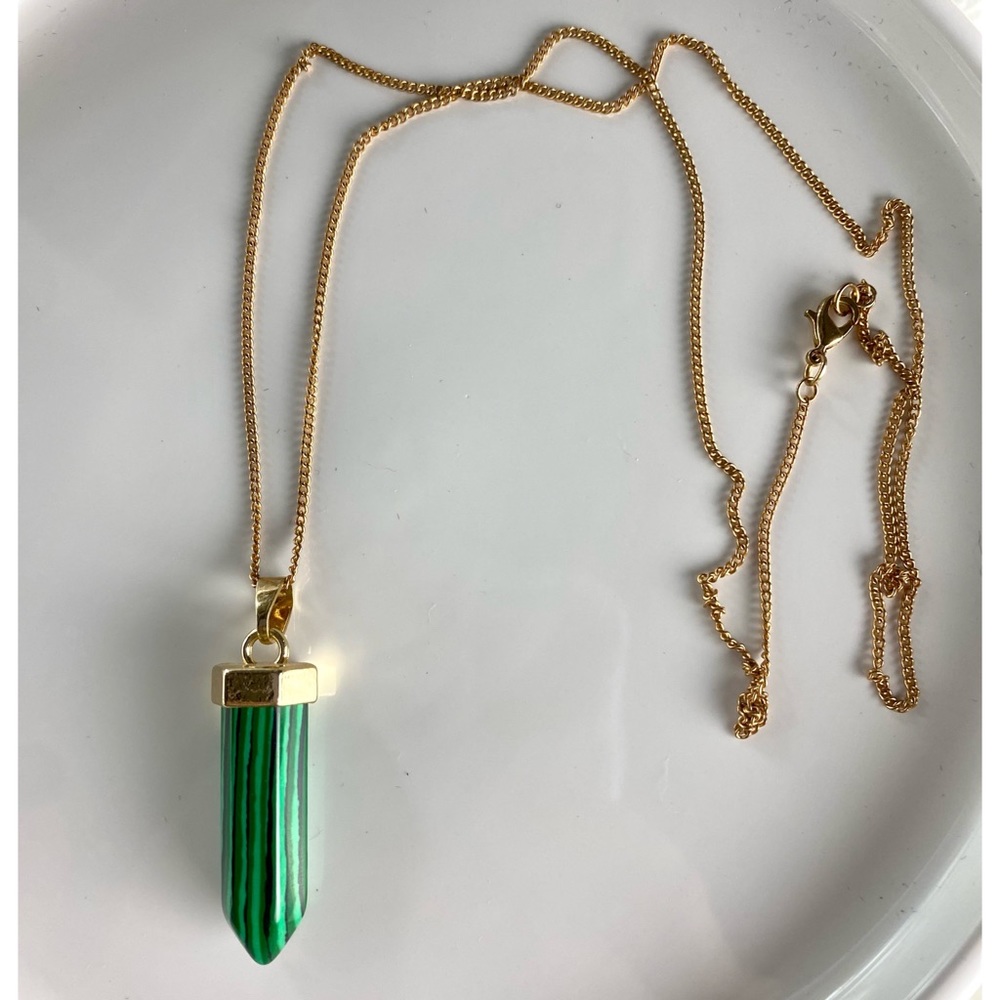 Gold and Green Malachite Gemstone Necklace